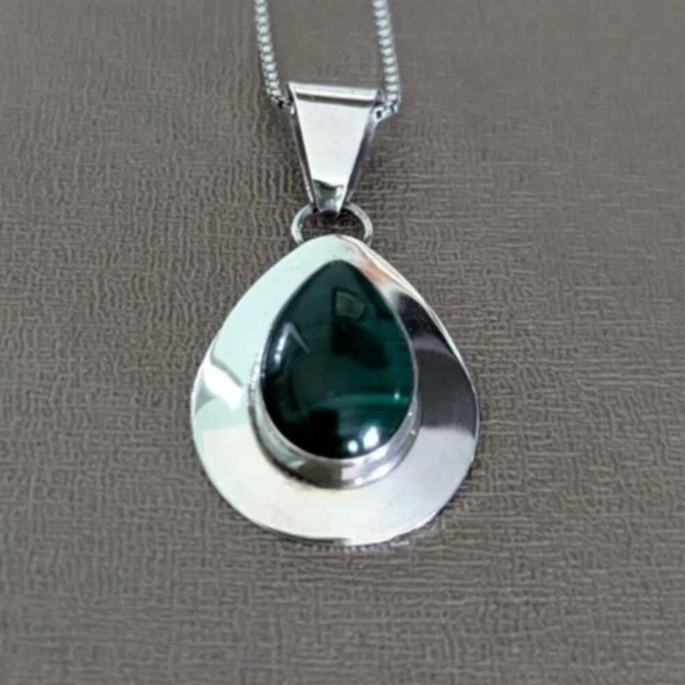 SALE- Native American Malachite Pendant with SS chain